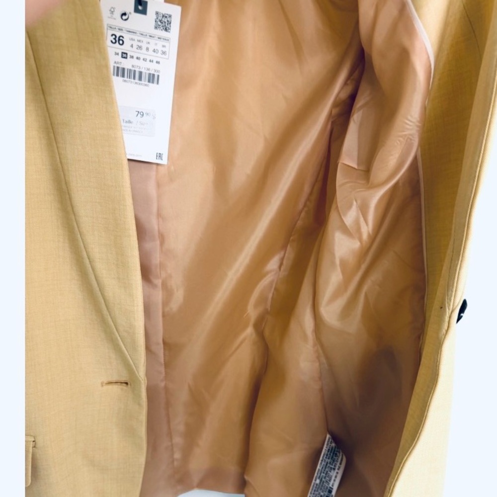 Zara Yellow Basic Blazer With Inverted Lapel Size… - image 16